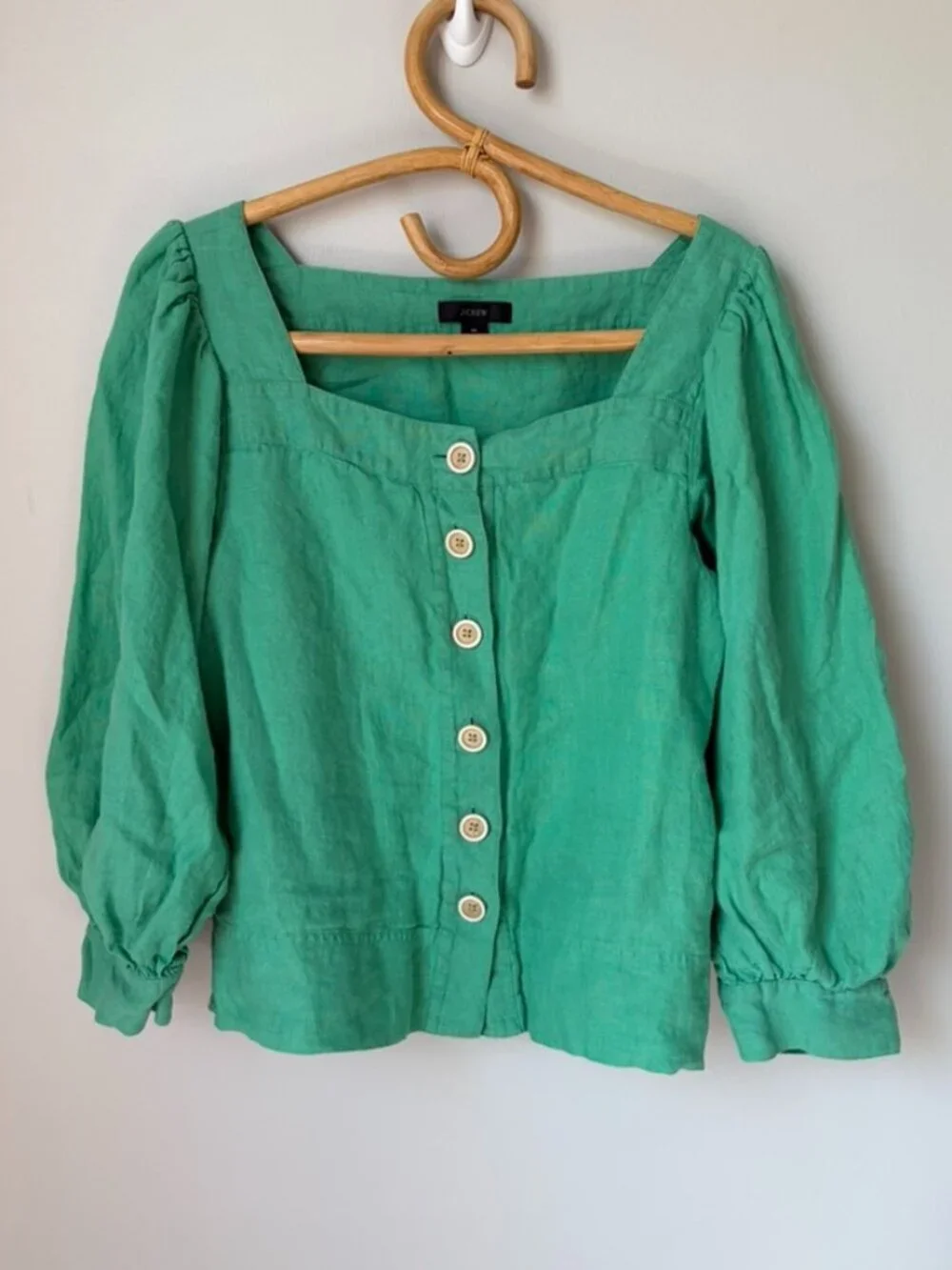 J.crew Squareneck Button-Front Linen Top Green Women's Medium